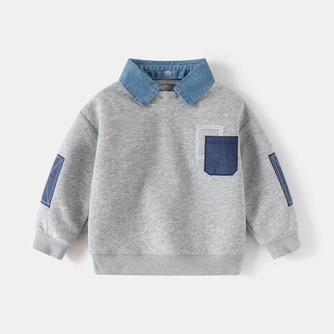 Boys Spring Autumn Sweatshirt Lapel Collared Long Sleeve Casual Pullover Top in Saudi Arabia
