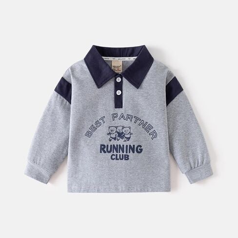 Boys Spring Autumn Sweatshirt Lapel Button Long Sleeve Casual Pullover Top in Saudi Arabia