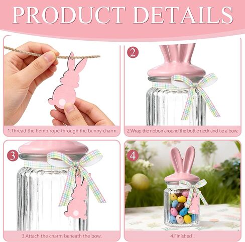 Easter Glass Jars with Bunny Ear Ceramic Lids - 4 Pcs Candy Jar Set | Spring Party Supplies & Easter Home Decor | Food Storage Canister | Gift Idea in Kuwait