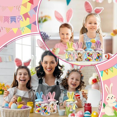 Easter Glass Jars with Bunny Ear Ceramic Lids - 4 Pcs Candy Jar Set | Spring Party Supplies & Easter Home Decor | Food Storage Canister | Gift Idea in Kuwait