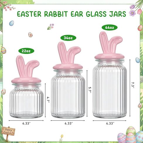 Easter Glass Jars with Airtight Lids Set of 3, 22oz, 34oz & 44oz Large Cookie Jar Set, Clear Candy Storage Canisters for Easter Party Gift Table & Countertop Decoration in Saudi Arabia