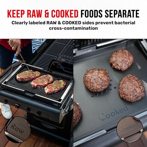Grillbot FlipTray Dual-Sided Grilling Prep and Serving Tray - Raw/Cooked Food Separation, BBQ Grill Carry System Tray, Built-in Stainless Tools, BPA-Free, Dishwasher Safe, Tray for Outdoor Grill in Saudi Arabia