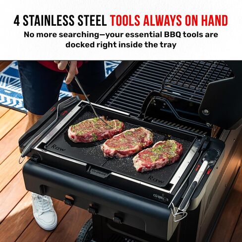 Grillbot FlipTray Dual-Sided Grilling Prep and Serving Tray - Raw/Cooked Food Separation, BBQ Grill Carry System Tray, Built-in Stainless Tools, BPA-Free, Dishwasher Safe, Tray for Outdoor Grill in Saudi Arabia