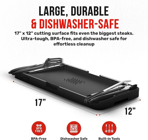 Grillbot FlipTray Dual-Sided Grilling Prep and Serving Tray - Raw/Cooked Food Separation, BBQ Grill Carry System Tray, Built-in Stainless Tools, BPA-Free, Dishwasher Safe, Tray for Outdoor Grill in Saudi Arabia