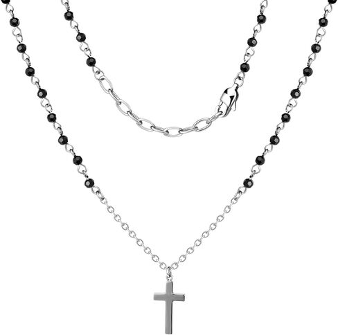 Silver Plated/Gold Plated Long Necklace Cross Necklace for Women Dainty Bead Chain Necklace Virgin Mary Necklace Women's Necklace Jewelry Birthday Valentines Anniversary Necklace for Girlfriend in Saudi Arabia
