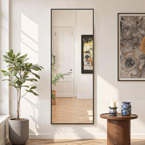 مرآة كاملة الطول 59 بوصة × 16 بوصة مرآة أرضية لكامل الجسم مع حامل، زجاج مقاوم للكسر، إطار من سبائك الألومنيوم، مرايا مستطيلة قائمة بذاتها مثبتة على الحائط أو مائلة لغرفة النوم ومدخل غرفة المعيشة in Kuwait