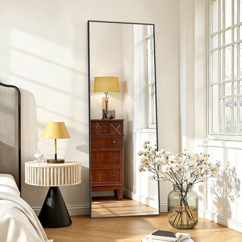 مرآة كاملة الطول 59 بوصة × 16 بوصة مرآة أرضية لكامل الجسم مع حامل، زجاج مقاوم للكسر، إطار من سبائك الألومنيوم، مرايا مستطيلة قائمة بذاتها مثبتة على الحائط أو مائلة لغرفة النوم ومدخل غرفة المعيشة in Kuwait