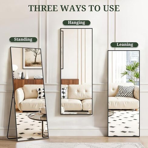 مرآة كاملة الطول 59 بوصة × 16 بوصة مرآة أرضية لكامل الجسم مع حامل، زجاج مقاوم للكسر، إطار من سبائك الألومنيوم، مرايا مستطيلة قائمة بذاتها مثبتة على الحائط أو مائلة لغرفة النوم ومدخل غرفة المعيشة in Kuwait