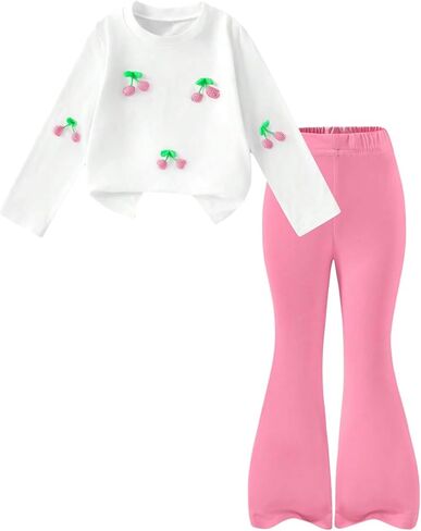 SOLY HUX Girl's 2 Piece Outfits Cherry Long Sleeve T Shirt and Flare Pants Set Cute Fall Clothes in Saudi Arabia