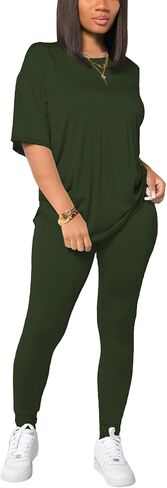 HBQ Women 2 Piece Outfits Summer Sweatsuits Drop Shoulder Tracksuits Biker Short Workout Jogger Sets in Saudi Arabia