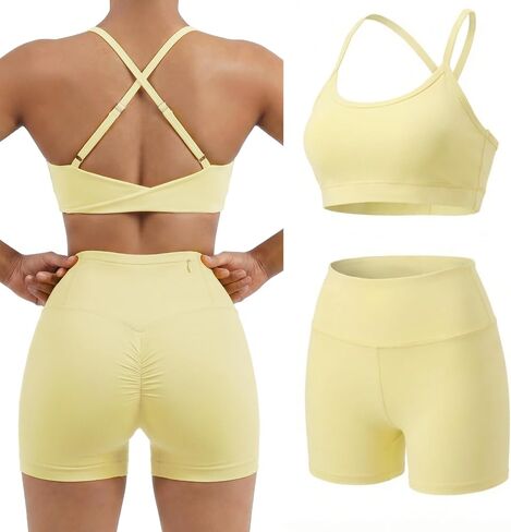 YOINS مجموعات تجريب للنساء 2 قطعة حمالة صدر رياضية ذات أشرطة خلفية عالية الخصر لراكبي الدراجات النارية ملابس الصالة الرياضية واليوجا in Kuwait