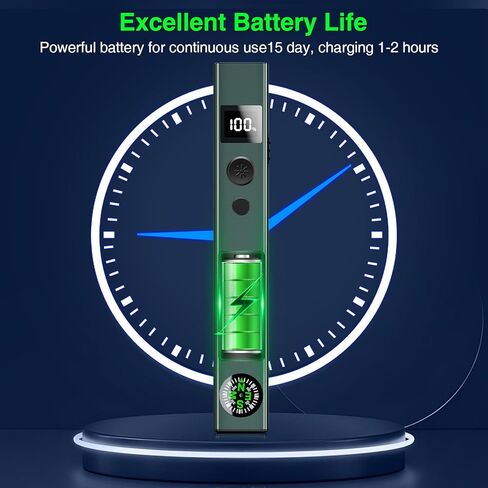 مؤشر ليزر أخضر مع ضوء أخضر ومصباح يدوي، مؤشر ليزر لمسافة طويلة للعروض التقديمية مع بوصلة وشاشة عرض، ضوء عمل قابل لإعادة الشحن USB من النوع C للاستخدام في الهواء الطلق والطوارئ والعمل in Kuwait