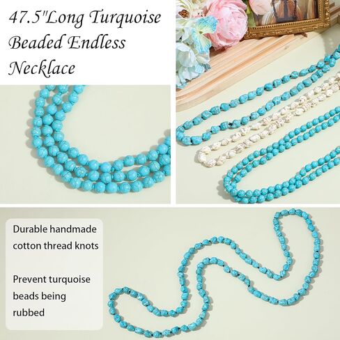 3 Pcs Turquoise Beads Necklace 47 Inch Long Endless Necklace Multi Strand Layer Knotted Homemade Jewelry for Women in Saudi Arabia