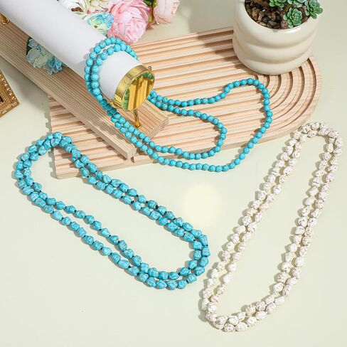 3 Pcs Turquoise Beads Necklace 47 Inch Long Endless Necklace Multi Strand Layer Knotted Homemade Jewelry for Women in Saudi Arabia