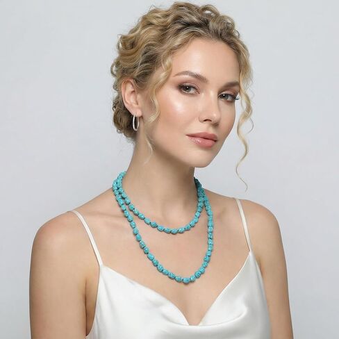 3 Pcs Turquoise Beads Necklace 47 Inch Long Endless Necklace Multi Strand Layer Knotted Homemade Jewelry for Women in Saudi Arabia