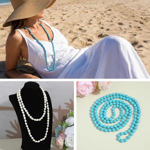 3 Pcs Turquoise Beads Necklace 47 Inch Long Endless Necklace Multi Strand Layer Knotted Homemade Jewelry for Women in Saudi Arabia