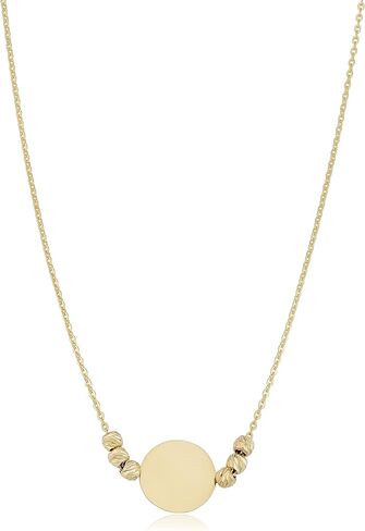 Kooljewelry 14k Yellow or Rose Gold Round Disc and Diamond-cut Bead Adjustable Length Necklace in Saudi Arabia