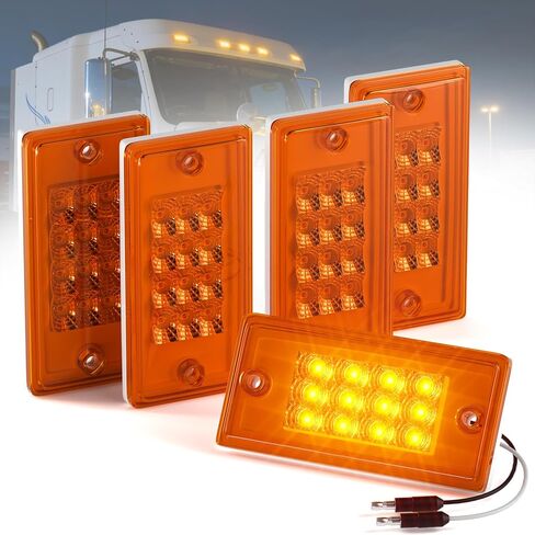 PSEQT Rectangular Roof Cab Marker Light Compatible with Freightliner 564.46072, 22-51942-000, Amber 4.6'' 12LED Top Clearance Side Tail Indicator Lights Waterproof with Bullet Plugs (5Pcs, Amber Lens) in Saudi Arabia