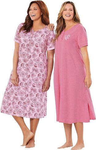 Dreams & Co. Plus Size 2-Pack Long Henley Sleepshirt in Saudi Arabia