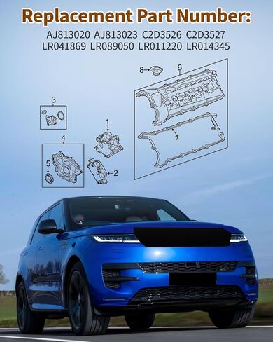 Engine Valve Cover Gasket Set Fit for Jaguar F-Type F-Pace XF XE XJ 3.0L, Fit for Land Rover Discovery LR4/ Range Rover Sport Velar 3.0L V6-Gas, Replace AJ813023, C2D3527, LR041869, LR011220 in Kuwait