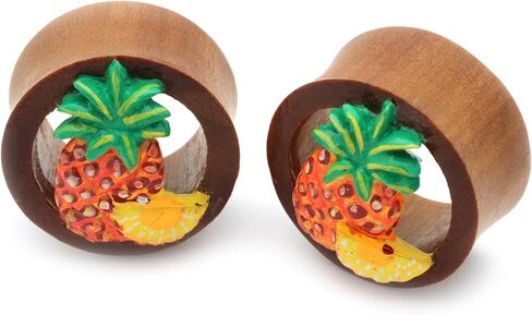 Double Flare Organic Wood Tunnel Plugs Pineapple Fruit Design Organic Body Piercing Jewelry in Kuwait