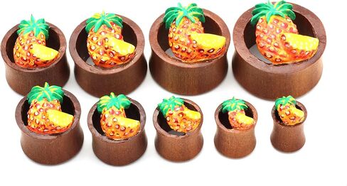 Double Flare Organic Wood Tunnel Plugs Pineapple Fruit Design Organic Body Piercing Jewelry in Kuwait