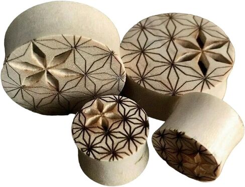 PAIR of Flower of Life Cut Out Blonde Crocodile Wood Saddle Plug/Tunnels - Gauge Body Jewelry in Saudi Arabia