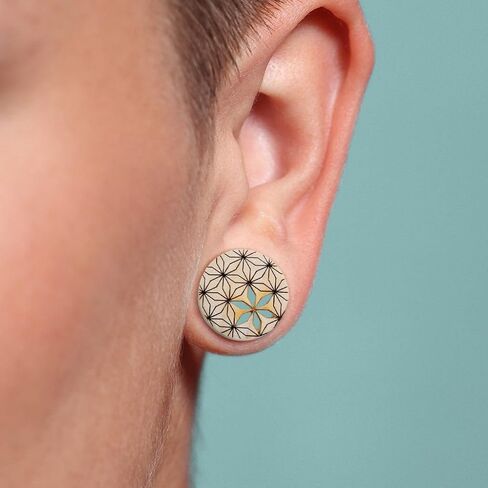 PAIR of Flower of Life Cut Out Blonde Crocodile Wood Saddle Plug/Tunnels - Gauge Body Jewelry in Saudi Arabia