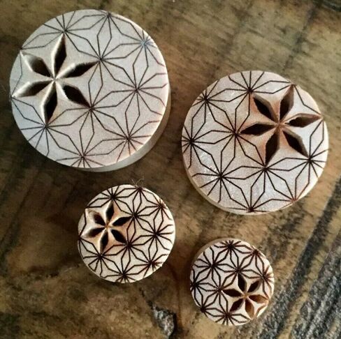 PAIR of Flower of Life Cut Out Blonde Crocodile Wood Saddle Plug/Tunnels - Gauge Body Jewelry in Saudi Arabia