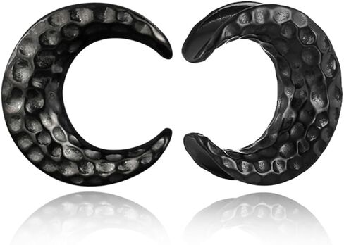 LADEMAYH 2Pcs Hypoallergenic Crescent Ear Gauges Plugs Tunnels, Hammered Meteor Crater Design Gauges for Ears, 0g-1inch 316L Surgical Stainless Steel Ear Stretcher Body Jewelry for Women & Men in Kuwait