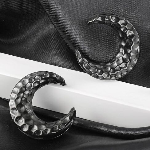 LADEMAYH 2Pcs Hypoallergenic Crescent Ear Gauges Plugs Tunnels, Hammered Meteor Crater Design Gauges for Ears, 0g-1inch 316L Surgical Stainless Steel Ear Stretcher Body Jewelry for Women & Men in Kuwait