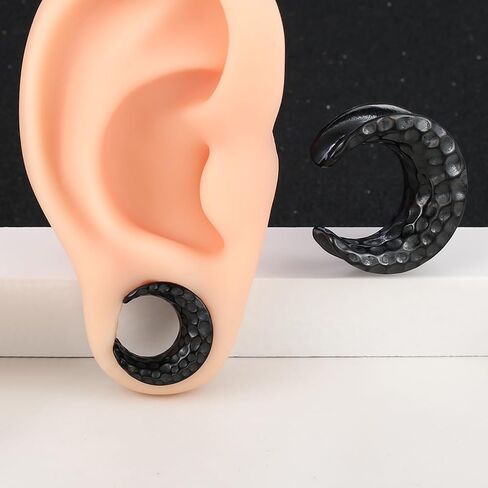 LADEMAYH 2Pcs Hypoallergenic Crescent Ear Gauges Plugs Tunnels, Hammered Meteor Crater Design Gauges for Ears, 0g-1inch 316L Surgical Stainless Steel Ear Stretcher Body Jewelry for Women & Men in Kuwait