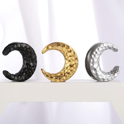 LADEMAYH 2Pcs Hypoallergenic Crescent Ear Gauges Plugs Tunnels, Hammered Meteor Crater Design Gauges for Ears, 0g-1inch 316L Surgical Stainless Steel Ear Stretcher Body Jewelry for Women & Men in Kuwait