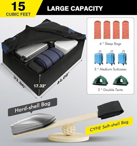 Cyfie Car Rooftop Cargo Carrier Bag, 15 Cubic Feet Waterproof Heavy Duty 420D Oxford Cloth Car Roof Luggage Cargo Storage Bag for All Vehicles with/Without Rack, Includes Anti-Slip Mat, 8 Door Hooks in Saudi Arabia