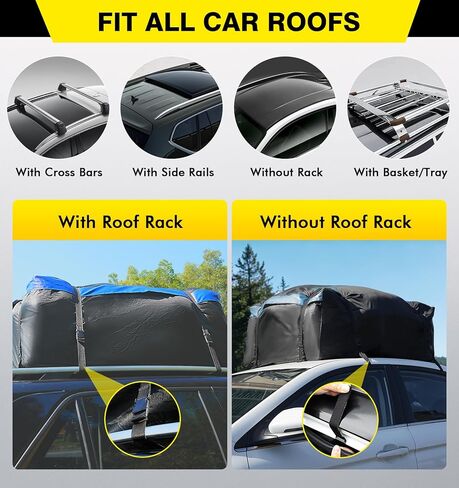 Cyfie Car Rooftop Cargo Carrier Bag, 15 Cubic Feet Waterproof Heavy Duty 420D Oxford Cloth Car Roof Luggage Cargo Storage Bag for All Vehicles with/Without Rack, Includes Anti-Slip Mat, 8 Door Hooks in Saudi Arabia