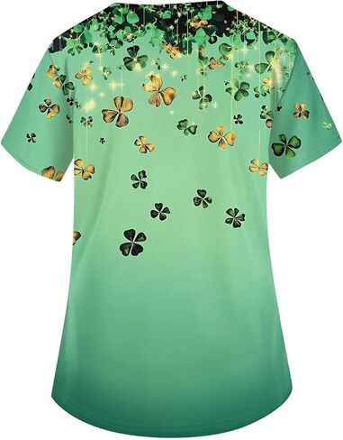 St. Patrick's Day Shamrock Women's Nurse Scrub Top Plus Size Scrubs V Neck Short Sleeve Nurse Shirt with Pocket in Saudi Arabia
