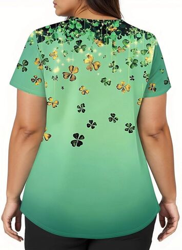 St. Patrick's Day Shamrock Women's Nurse Scrub Top Plus Size Scrubs V Neck Short Sleeve Nurse Shirt with Pocket in Saudi Arabia