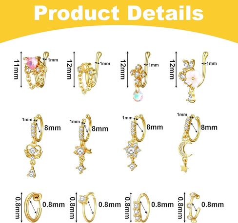 Yolev 12pcs Clip On Nose Ring Gold African Nose Cuffs Fake Noses Ring Hoop Faux Noses Piercing for Women Non Piercing Jewelry for Women Men in Saudi Arabia