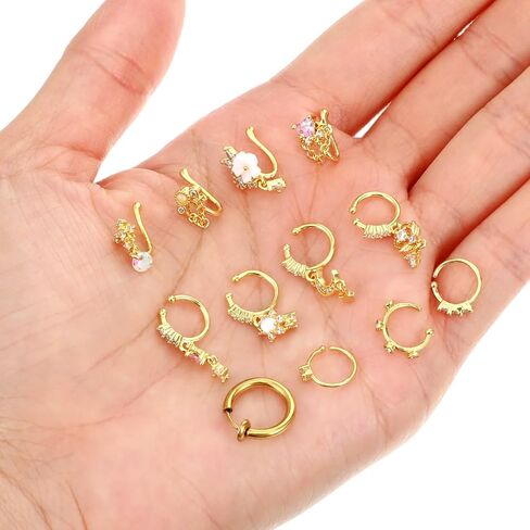 Yolev 12pcs Clip On Nose Ring Gold African Nose Cuffs Fake Noses Ring Hoop Faux Noses Piercing for Women Non Piercing Jewelry for Women Men in Saudi Arabia