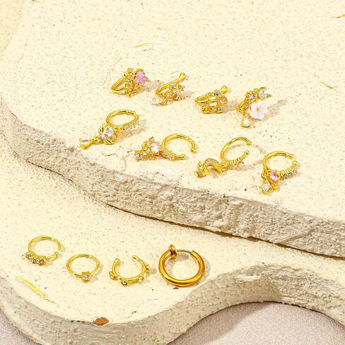 Yolev 12pcs Clip On Nose Ring Gold African Nose Cuffs Fake Noses Ring Hoop Faux Noses Piercing for Women Non Piercing Jewelry for Women Men in Saudi Arabia