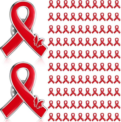 Tondiamo 120 Pcs Red Ribbon Pins Bulk Heart Disease Awareness Lapel Pins Heart Health Hiv Aids Awareness Brooches for Doctors Charity Fundraising Activities Party Favors in Saudi Arabia