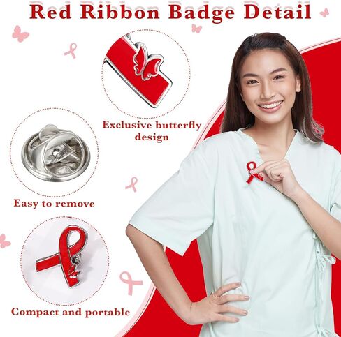 Tondiamo 120 Pcs Red Ribbon Pins Bulk Heart Disease Awareness Lapel Pins Heart Health Hiv Aids Awareness Brooches for Doctors Charity Fundraising Activities Party Favors in Saudi Arabia