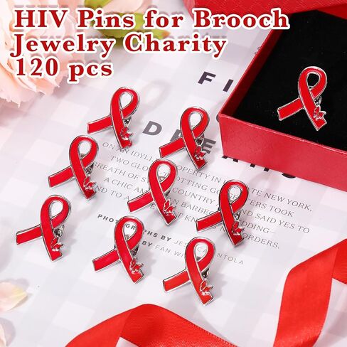 Tondiamo 120 Pcs Red Ribbon Pins Bulk Heart Disease Awareness Lapel Pins Heart Health Hiv Aids Awareness Brooches for Doctors Charity Fundraising Activities Party Favors in Saudi Arabia