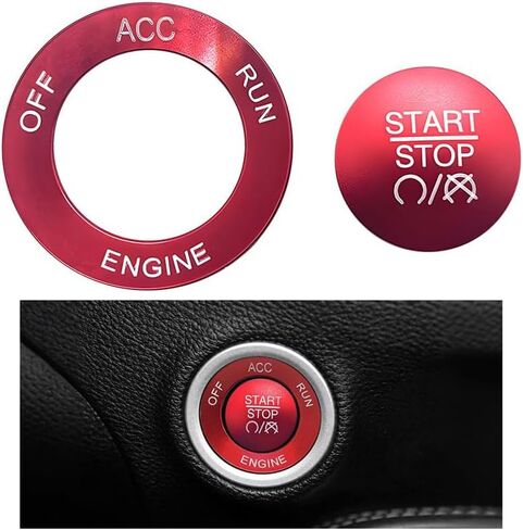 Car Push Start Button Cover, Aluminum Ignition Button Trim with Metal Ring, Cool Auto Interior Engine Start Stop Switch Knob Cap Decor, Compatible with Challenger, RAM 1500, Charger (Red) in Kuwait
