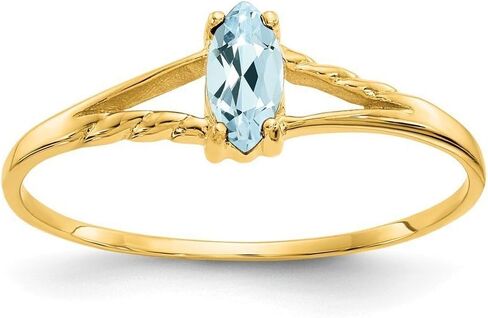 Solid 10K Yellow Gold Polished Geniune Aquamarine Birthstone Ring, Gem Ctw.0.2 in Saudi Arabia
