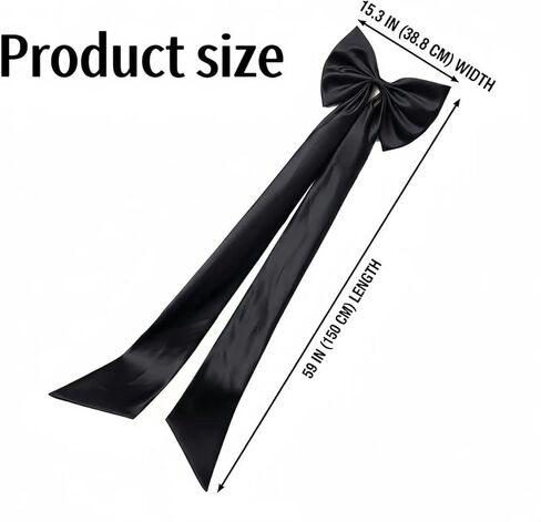 ذيل فيونكة من الساتان قابل للفصل، حزام كبير أنيق بطول 59 بوصة لحفلات الزفاف أو الحفلات الراقصة أو فساتين السهرة أو الملابس التنكرية (أسود) in Kuwait