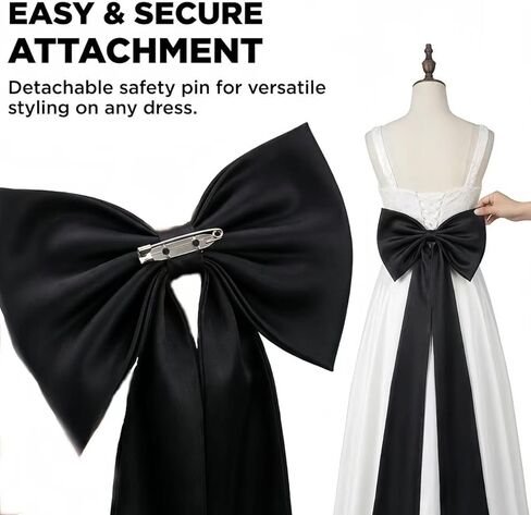 ذيل فيونكة من الساتان قابل للفصل، حزام كبير أنيق بطول 59 بوصة لحفلات الزفاف أو الحفلات الراقصة أو فساتين السهرة أو الملابس التنكرية (أسود) in Kuwait