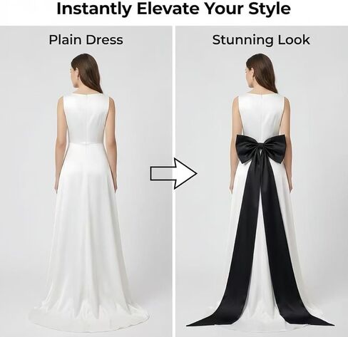 ذيل فيونكة من الساتان قابل للفصل، حزام كبير أنيق بطول 59 بوصة لحفلات الزفاف أو الحفلات الراقصة أو فساتين السهرة أو الملابس التنكرية (أسود) in Kuwait