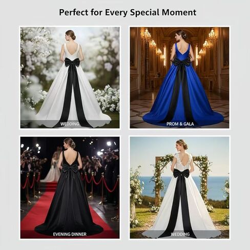 ذيل فيونكة من الساتان قابل للفصل، حزام كبير أنيق بطول 59 بوصة لحفلات الزفاف أو الحفلات الراقصة أو فساتين السهرة أو الملابس التنكرية (أسود) in Kuwait