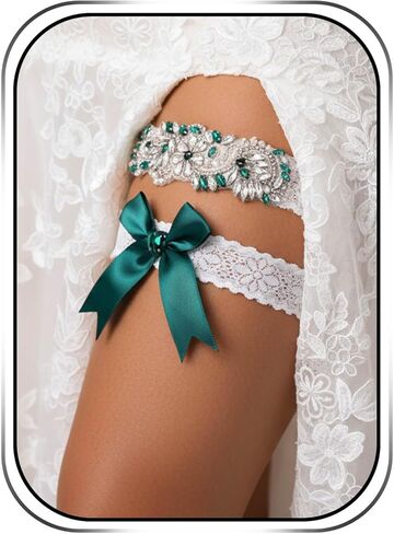 Woeoe Wedding Garters for Bride, Lace Bridal Garter Set with Clear in Saudi Arabia